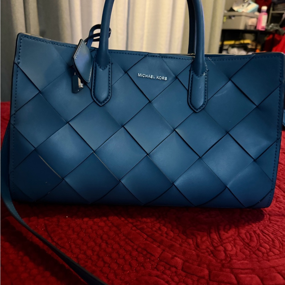 Michael Kors Teal Woven Satchel - Picture 5 of 8